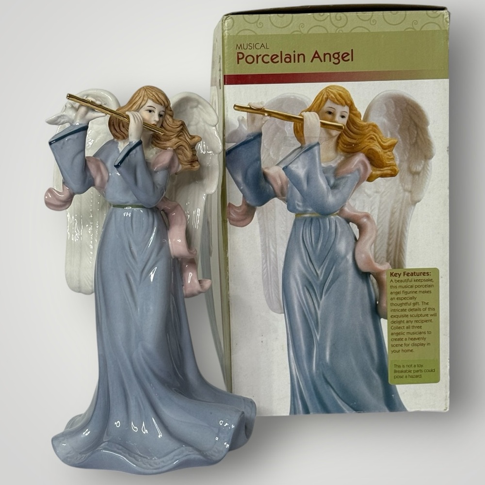 Musical Angel With Flute and Dove Porcelain Angels We Have Heard On High‎ 9.25"